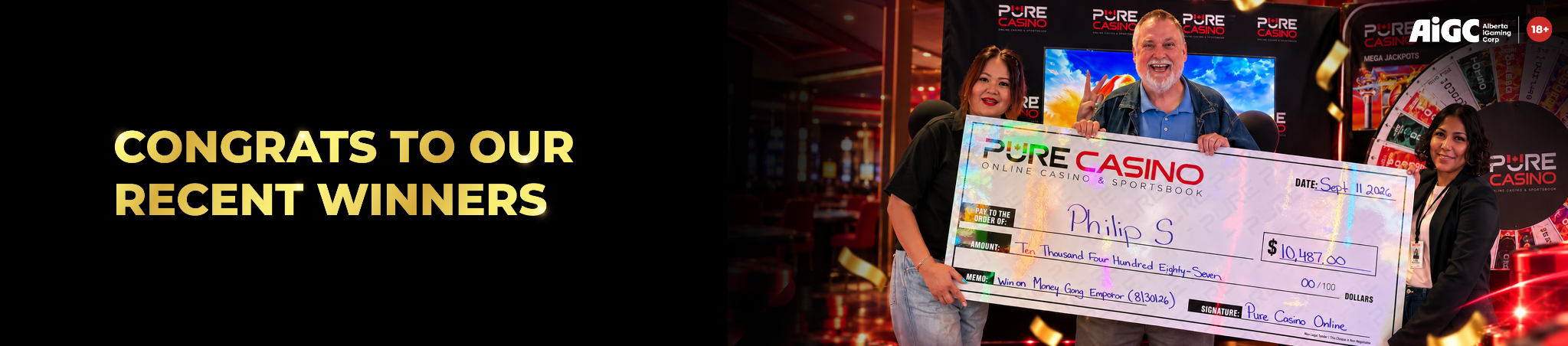 Congrats to our recent winners at Pure Casino Online